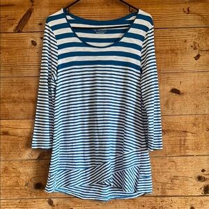 Chico's Blue and White Long Sleeve Tee